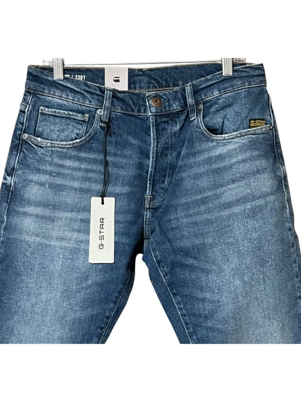 G-Star RAW 3301 Slim Jeans 32x30 NWT Blue Vintage Sakarya Denim Button Fly